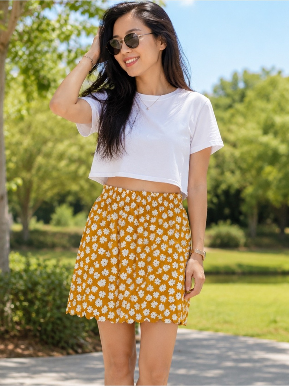 J. Crew Daisy Print Scalloped Skirt